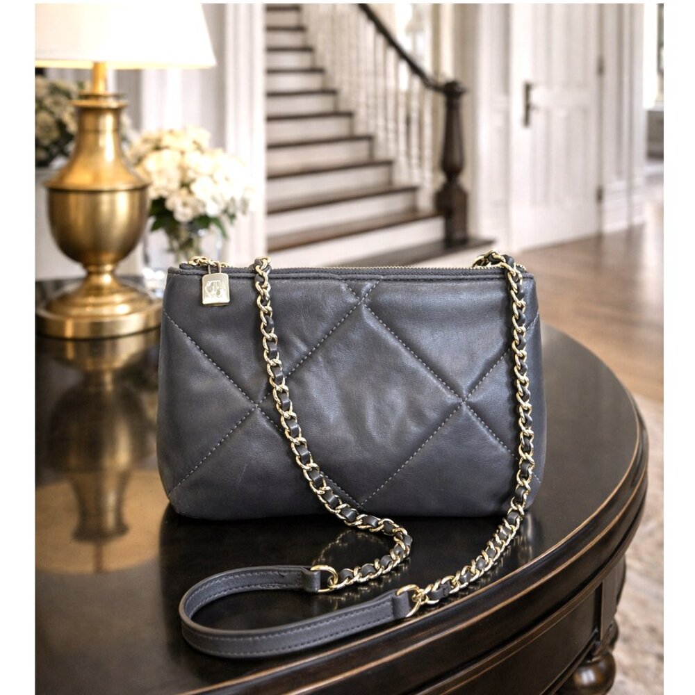 TALBOTS Gray Quilted Leather Chain Strap Shoulder Bag
